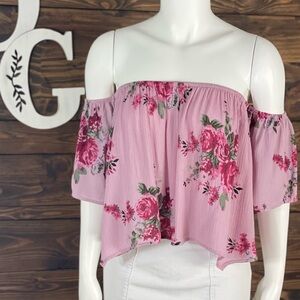 Polly & Esther | Off Shoulder Floral Crop Top Lace Up‎ Backside